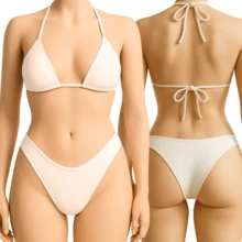 Kit 2 Bikini Curtain Wing Delta Mark Pool Ribbed Beachwear Summer