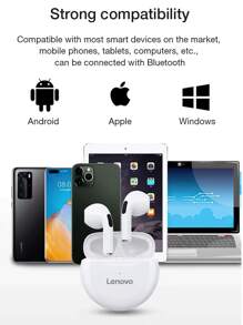 Lenovo Lenovo 1pc HT38 Wireless Bluetooth Earphone Sport Earbuds With HD Sound Bass Sweatproof Lightweight Comfortable Fit For Women Men Gift Idea Black White Holiday Present