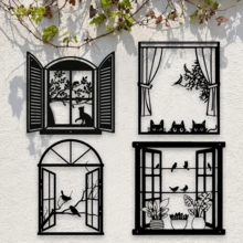 1 peça de escultura de pássaro em metal Art Déco para janela, pintura de parede em ferro, adequada para sala de estar, terraço, varanda - decoração de cerca de jardim interna/externa, pintura de parede, decoração externa