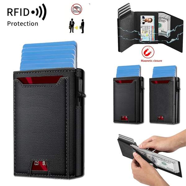 Men's Pop-Up Wallet: Magnetic Closure Pu Leather, RFID Blocking, Smart, Slim, Minimalist, Carbon Fiber - Big Capacity |ID Window |Cash Slot Halloween Purse Purse Men Black Card Holders Teachers Day Gift Small Gifts Gift Ideas Birthday Gifts For Men Valentine's Day Gift Gifts For Boyfriend Smart Wallet For Men ﻿