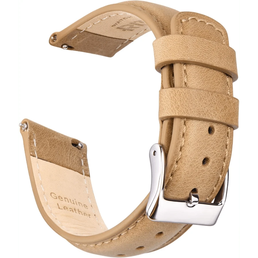 Local Delivery- Christmas Gift Quick Release Leather Watch Bands Genuine Watch Straps For Men Women Top Grain Leather Watch Strap, White Elephant Gifts, Stocking Stuffers For Men, Father's Day Gifts - khaki & Silver - 查看 1
