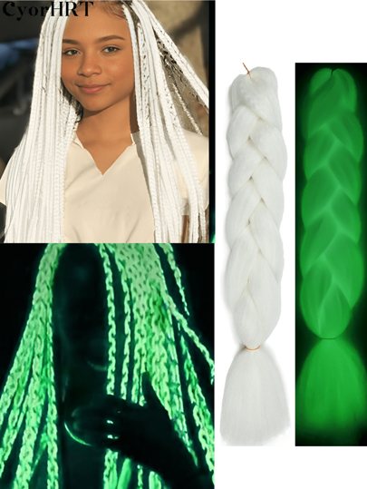 Music Festival 24Inch 1pc White Green Rose Red Blue Color Braiding Hair Jumbo Box Braids Hair Extensions Glow In The Dark Hair Knotless Braiding Hair Luminous Jumbo Braiding Hair Glow In The Dark Hair Extensions