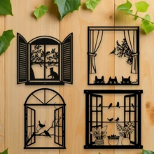 1 peça de escultura de pássaro em metal Art Déco para janela, pintura de parede em ferro, adequada para sala de estar, terraço, varanda - decoração de cerca de jardim interna/externa, pintura de parede, decoração externa