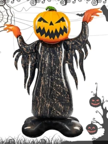 1 个 45 英寸充气支架万圣节气球 - 大型南瓜铝箔装饰气球，万圣节鬼魂南瓜人气球，适用于恐怖派对用品，鬼屋和南瓜节装饰，万圣节派对装饰家居装饰万圣节装饰秋季装饰房间装饰秋季装饰