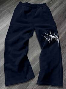 1 pieza Pantalón deportivo de corte recto y suelto con estilo de ropa de calle casual con impresión en el frente y la parte trasera