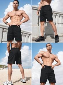 Shorts Esportivos de Verão Masculinos com Bolsos com Zíper e Cintura com Cordão, Adequado para Tênis e Academia, Shorts Esportivos
