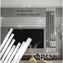 6pcs 1m/39.37in DIY Ceiling Edge Mirror Strip Self-Adhesive Acrylic Art Wall Tile Stickers Decor 3D Wall Stickers Decoration TV Background - Multicolor - View 2