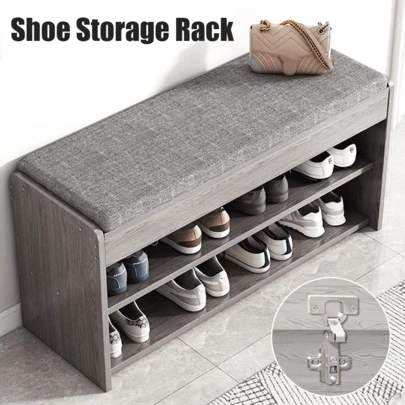 Heavy Duty Shoe Storage Bench With Cushion, Large Shoe Bench Storage With Seat, Shoes Storage Rack Cabinet Organiser Cushion Padded Seat Hallway Stools For Hallway Foyer
