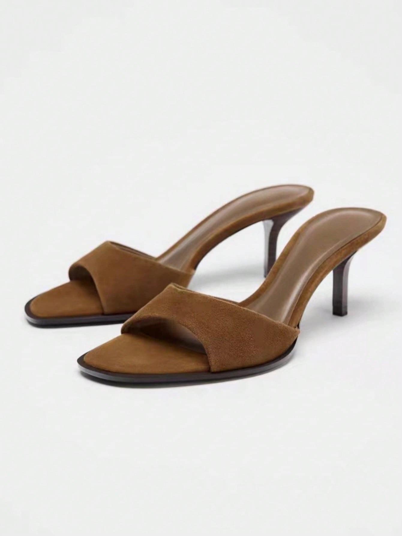 Women New Arrivals Summer Plastic Square Toe High Heel Mules,Kitten Heels - Coffee Brown - View 1