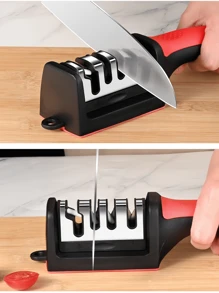 1 قطعة شاحذ سكاكين متعدد الوظائف - شاحذ سكاكين من الفولاذ المقاوم للصدأ 4 في 1 - طقم شحذ سهل الاستخدام وأنيق مع 4 فتحات شحذ، شاحذ سكاكين يدوي أسود - أداة شحذ 4 مراحل قابلة للفصل، شحذ متعدد الأغراض للمطبخ. يمكن شحذ الشفرات بسهولة