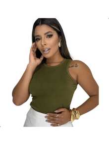 Kit 3 Women's Ribbed Tank Tops Basic Blouse Casual T-Shirt Sleeveless Blouse - Brown//Wine - View 3