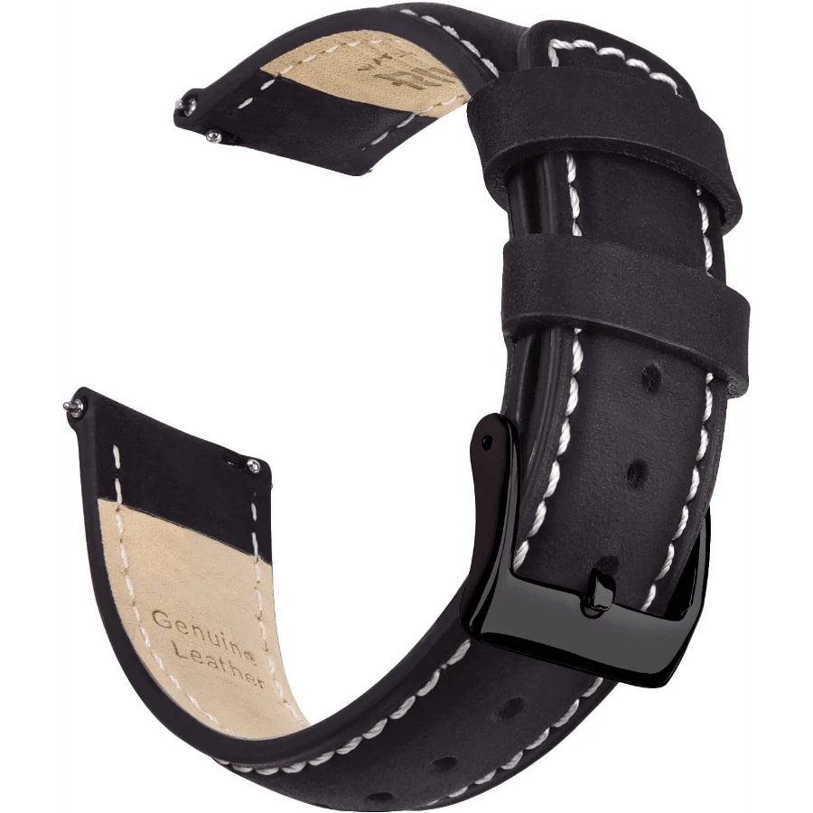 Local Delivery- Christmas Gift Quick Release Leather Watch Bands Genuine Watch Straps For Men Women Top Grain Leather Watch Strap, White Elephant Gifts, Stocking Stuffers For Men, Father's Day Gifts - 黑色,白色和黑色 - 查看 1