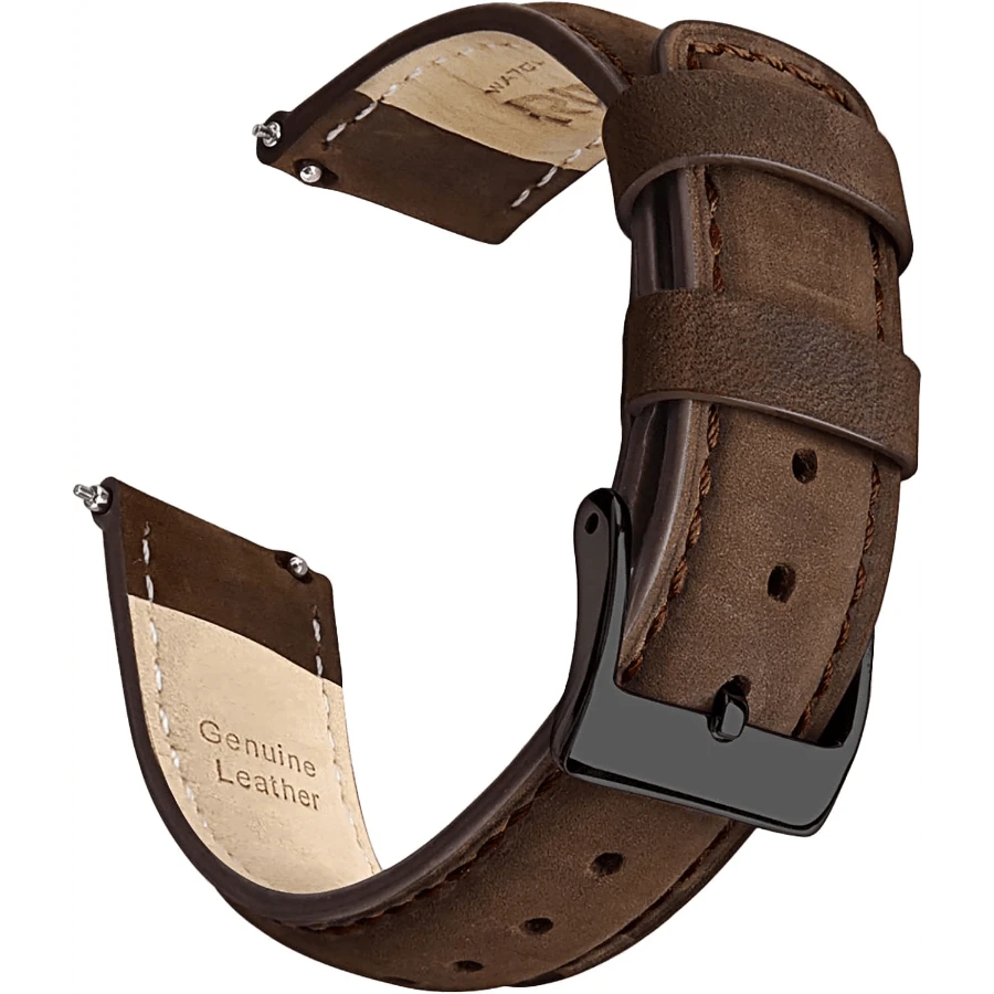 Local Delivery- Christmas Gift Quick Release Leather Watch Bands Genuine Watch Straps For Men Women Top Grain Leather Watch Strap, White Elephant Gifts, Stocking Stuffers For Men, Father's Day Gifts - Saddle Brown & Black - 查看 1