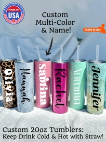 Personalized Name Tumbler With Straw, 20oz Stainless Steel Insulated Tumbler- Double Wall Lid, Bridesmaid Gift, Custom Tumbler, Gift For Mom, Sorority Gift, Mother's Day Gift, Graduation Gift, Photo Tumbler, Gift For Her, Gift For Dad, Birthday Gift - Multicolor - View 2