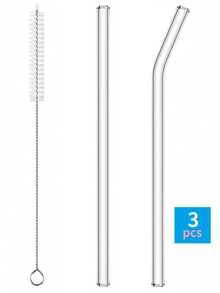 8pcs Reusable Glass Straws Set With 2 Straw Cleaners - Straight & Bent Heat-Resistant Straws For Smoothies, Boba, Cocktails, Iced Coffee - Home Kitchen, Party Supplies, Restaurant Drinkware ( + Case)