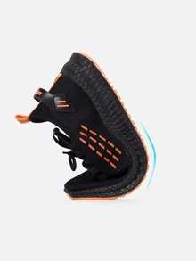 Hombre deportivo transpirable tejido punta redonda cordones suela plana estilo urbano para gimnasio y diario tenis - Naranja - Ver 8