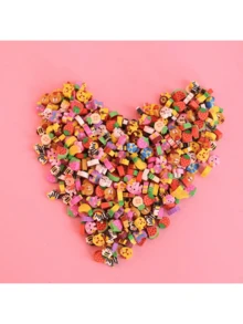 60pcs/Set Random Style Bagged Cartoon Fruit, Animal, Heart Shaped Mini Erasers, Creative Stationery School Supplies,Back To School