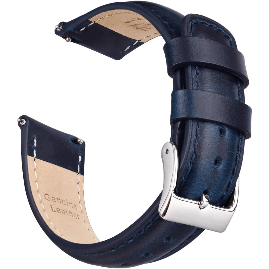 Local Delivery- Christmas Gift Quick Release Leather Watch Bands Genuine Watch Straps For Men Women Top Grain Leather Watch Strap, White Elephant Gifts, Stocking Stuffers For Men, Father's Day Gifts - Blue & Silver - 查看 1