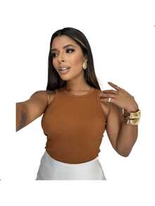 Kit 3 Women's Ribbed Tank Tops Basic Blouse Casual T-Shirt Sleeveless Blouse - Brown//Wine - View 4