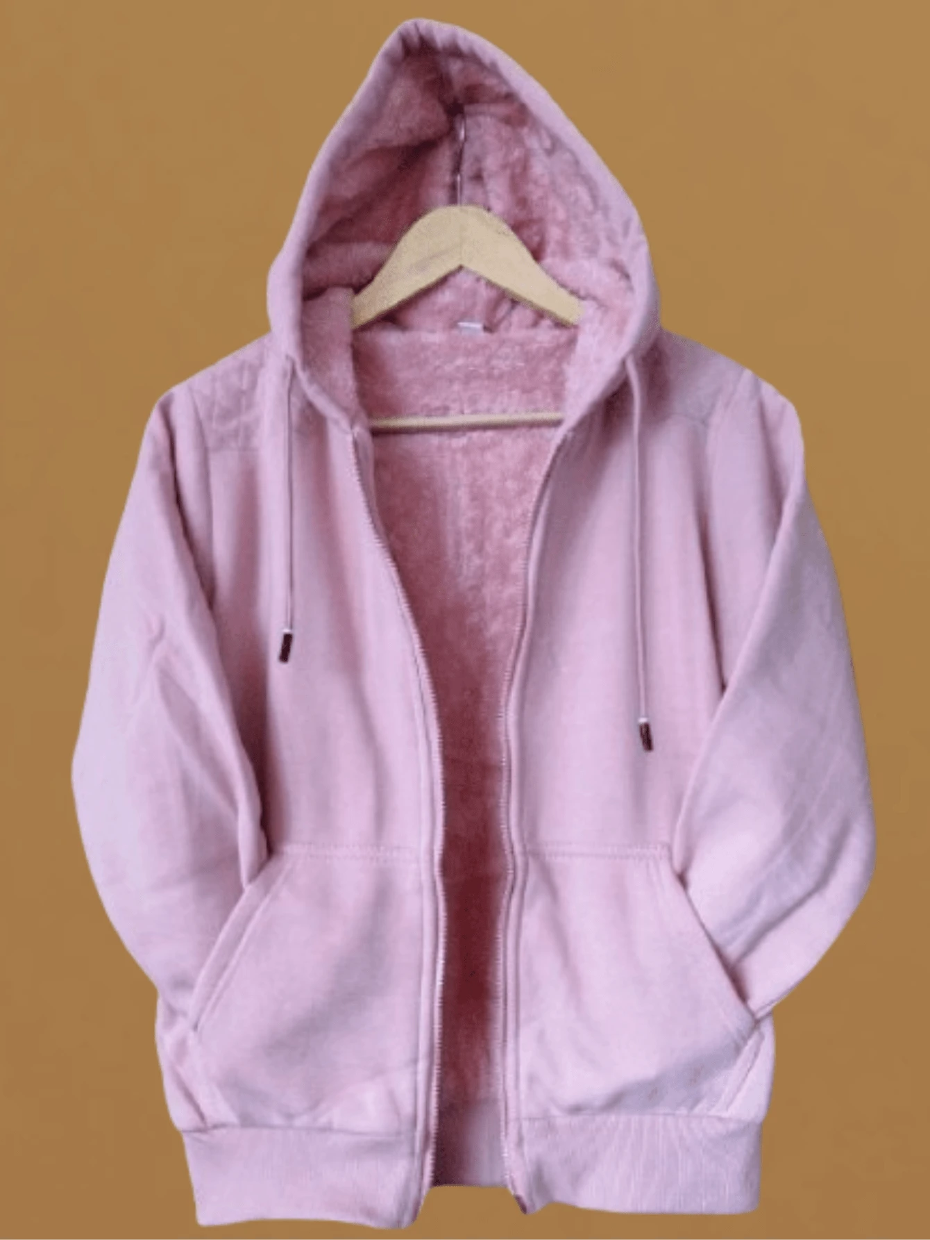 Women's Sweatshirt Simple Casual Party Pocket Zipper Drawstring - Dusty Pink - View 1