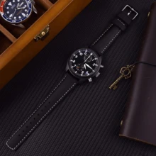 Local Delivery- Christmas Gift Quick Release Leather Watch Bands Genuine Watch Straps For Men Women Top Grain Leather Watch Strap, White Elephant Gifts, Stocking Stuffers For Men, Father's Day Gifts - Black & White & Silver - 查看 6