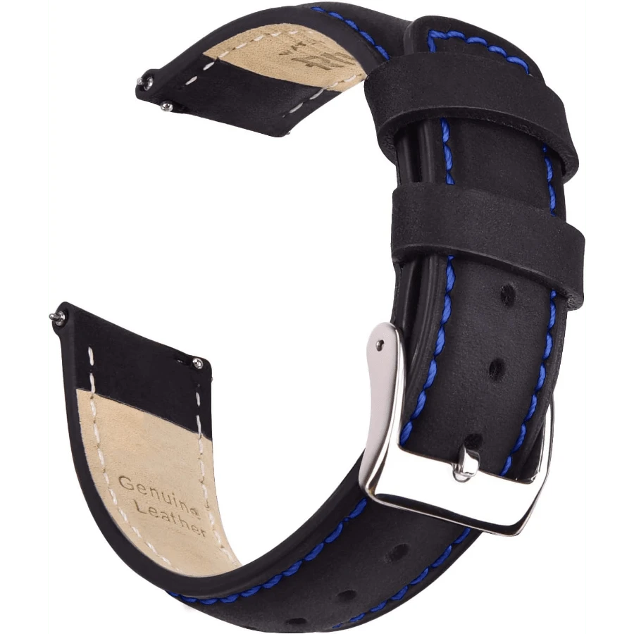 Local Delivery- Christmas Gift Quick Release Leather Watch Bands Genuine Watch Straps For Men Women Top Grain Leather Watch Strap, White Elephant Gifts, Stocking Stuffers For Men, Father's Day Gifts - Black & Blue & Silver - 查看 1