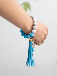 1 件 PU 流苏硅胶 DIY 串珠手链钥匙扣、硅胶腕带钥匙圈饰物、背包挂件、男孩女孩生日礼物汽车配件可爱哥特 Y2k - 彩色 - 查看 3