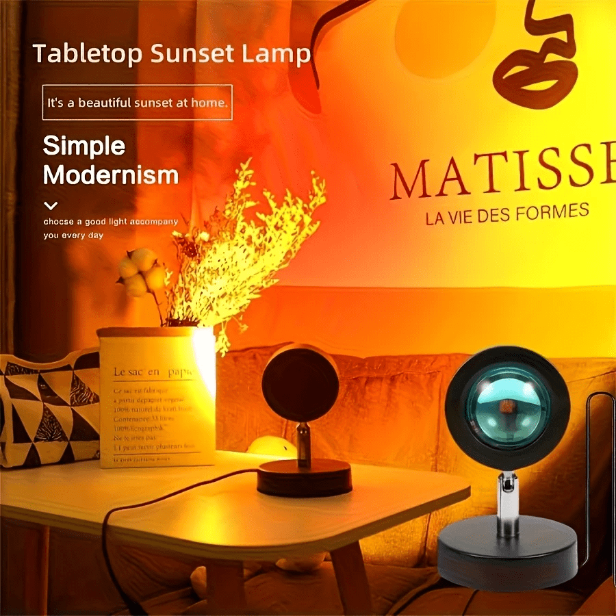 Lampe de projection coucher de soleil USB - Lumière murale et de plafond arc-en-ciel, avec design décoratif à rotation 180°, bordure métallique et luminosité réglable, convient pour fond de photographie et ambiance de la pièce, lampe murale lumineuse
