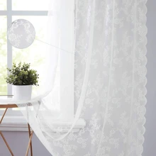 2pcs Vintage Floral Embroidery Clear Lace Curtain Panel - Privacy & Light Filtering, Machine Washable,