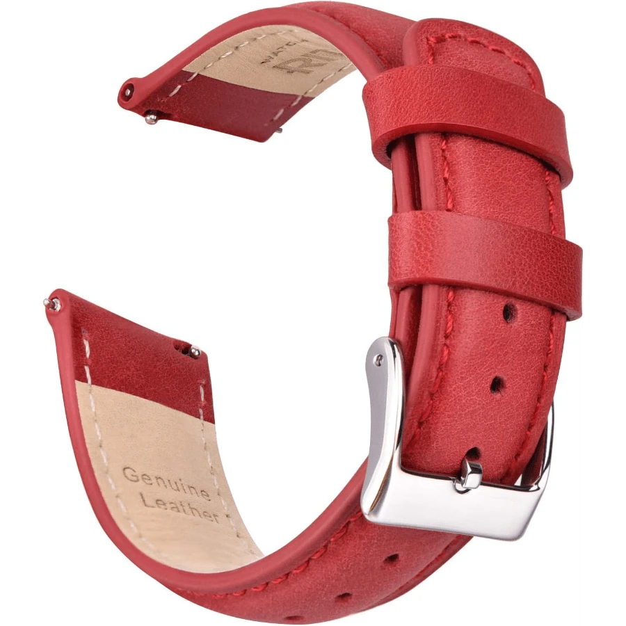Local Delivery- Christmas Gift Quick Release Leather Watch Bands Genuine Watch Straps For Men Women Top Grain Leather Watch Strap, White Elephant Gifts, Stocking Stuffers For Men, Father's Day Gifts - 紅色和銀色 - 查看 1