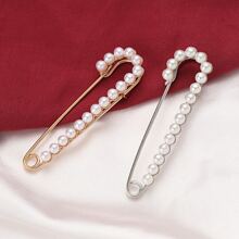 2pcs Elegant Golden And Silvery Rhinestone Sweater Cardigan Pin Brooch - Luxurious Simple Design For High-End Fashion - Oversized For Statement Look, Securely Fixed, Perfect For Exuding Confident Elegant
