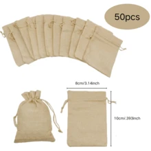 50入組10x14cm黃色帆布袋（帶束繩）,亞麻麻袋,黃麻布袋,適用於珠寶,diy,藝術和工藝品,婚禮,派對,聖誕節等 - 卡其色 - 查看 16