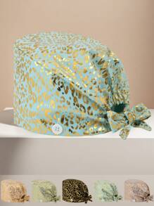 1 pieza Gorra de trabajo de mujer de algodón con estampado de leopardo con aplicación de lámina, antimicrobiana y antipolvo, adecuada para enfermeras, esteticistas, limpieza y trabajadores de saneamiento en instituciones médicas