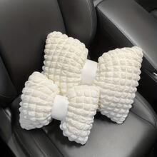 Car Headrest & Lumbar Support Pillow Set, Creative Floral Design Neck Rest And Waist Cushion, Comfortable Car Interior Accessories, For Comfortable Long-Distance Travel, Neck Protection, Waist Protection, Car Puff Detachable And Washable, Suitable All Seasons - Beige - View 7