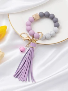 1 件 PU 流苏硅胶 DIY 串珠手链钥匙扣、硅胶腕带钥匙圈饰物、背包挂件、男孩女孩生日礼物汽车配件可爱哥特 Y2k - 彩色 - 查看 13