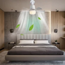 1 ventilador de techo con control remoto y cinco aspas desmontables, tres niveles de velocidad del viento ajustable y temperatura de color de la bombilla, adecuado para dormitorios, salas de estudio, salas de estar, cocinas, garajes y comedores. - Blanco - Ver 6