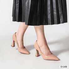 Classic Pump, Thick Geometric  Heel, Medium Patent Leather Heel, Pointed Toe Pump - NudeFosco - View 3