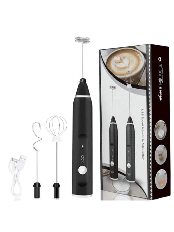 Espumador de Leche Eléctrico 3 en 1 | 3 Velocidades | Recargable USB | Batidor Multiusos para Café, Huevos y Más