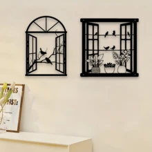 1 peça de escultura de pássaro em metal Art Déco para janela, pintura de parede em ferro, adequada para sala de estar, terraço, varanda - decoração de cerca de jardim interna/externa, pintura de parede, decoração externa