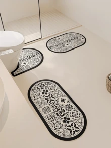 1/3 件套复古花卉图案浴室垫套装,防滑吸水硅胶地毯,卫生间 U 型地毯和手巾垫,2.5 毫米厚度,适合返校入口装饰浴室厨房装饰 - 黑色繁殖 - 查看 16