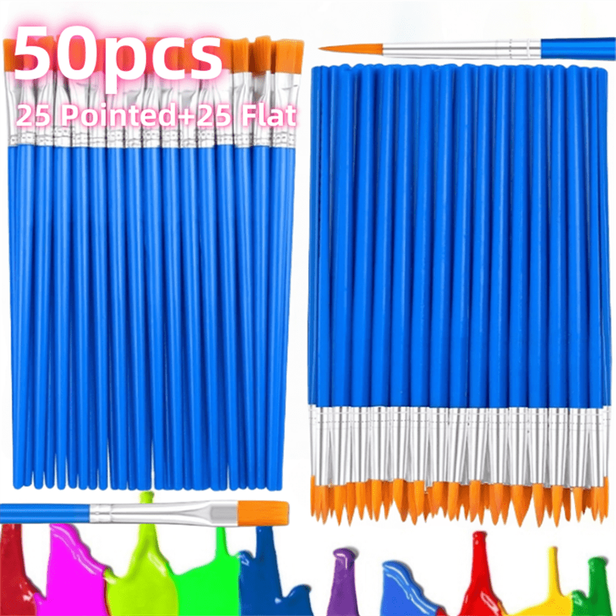 50 pièces - 30 pièces Pinceaux de peinture pour cheveux en nylon bleu avec pinceaux de peinture acrylique plats et ronds pointus. Pinceaux de peinture artisanale pour peinture à l'huile, aquarelle, visage, artiste professionnel, kit idéal pour les artistes et les passionnés. Convient pour la peinture acrylique, l'huile, l'aquarelle, la canevas, l'art rupestre et la manucure.