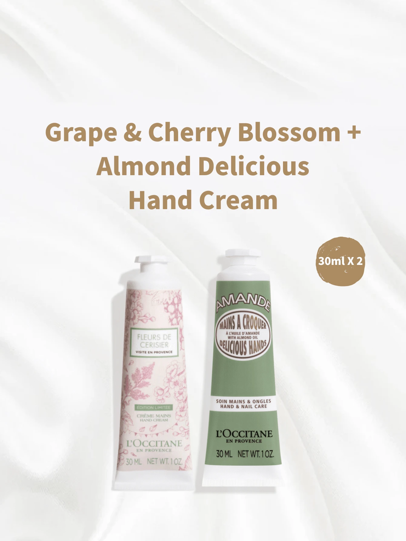 2-Pack L'Occitane Scented Hand Cream - Rose, Cherry Blossom, Shea Butter, Orange Blossom, Green Grape, Sweet Almond - Green Grapes + Sweet Almonds - View 1