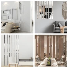 6pcs 1m/39.37in DIY Ceiling Edge Mirror Strip Self-Adhesive Acrylic Art Wall Tile Stickers Decor 3D Wall Stickers Decoration TV Background - Multicolor - View 10