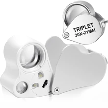 Lupa iluminada de 30X 60X para joyeros, lupa plegable de joyería con luz LED brillante para gemas, joyas, monedas, sellos, etc.