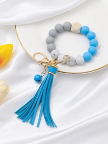 1 件 PU 流苏硅胶 DIY 串珠手链钥匙扣、硅胶腕带钥匙圈饰物、背包挂件、男孩女孩生日礼物汽车配件可爱哥特 Y2k - 彩色 - 查看 9