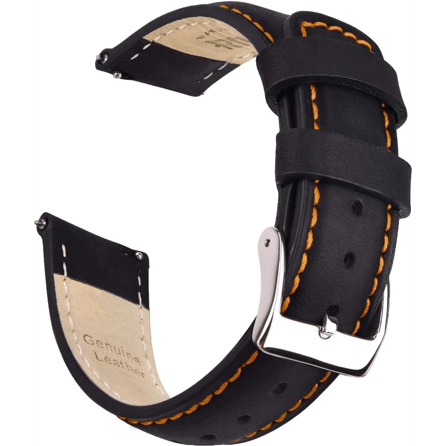 Local Delivery- Christmas Gift Quick Release Leather Watch Bands Genuine Watch Straps For Men Women Top Grain Leather Watch Strap, White Elephant Gifts, Stocking Stuffers For Men, Father's Day Gifts - Black & Orange & Silver - 查看 1
