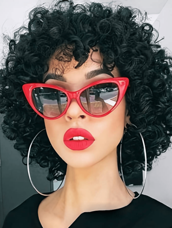 女士自然卷发假发时尚蓬松非洲卷发合成纤维假发带刘海黑/棕色适合日常佩戴节日派对化妆舞会