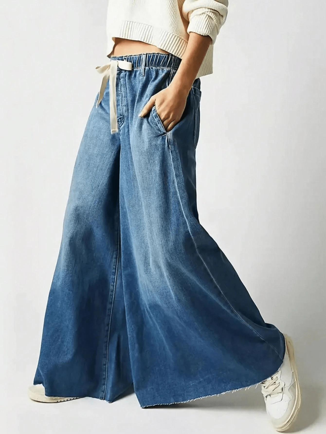 Women's Casual Versatile High Waist Wide Leg Loose Fit Denim Jeans - 藍色 - 查看 1