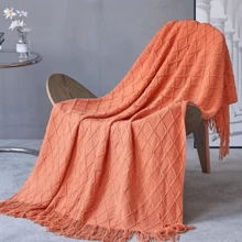 1pc Solid Color Knitted Blanket, Nordic Style Tassel Design Soft Blanket, Suitable For Office Nap, Bed, Sofa, Daily Use