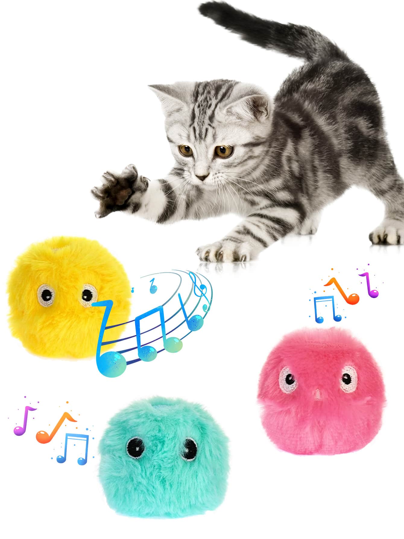 Kvittrande boll interaktiv kattplyschleksak - pipande ljudträningsleksak för katter - rolig husdjursleksaksboll för lek och motion - Multifärgad - Visa 9